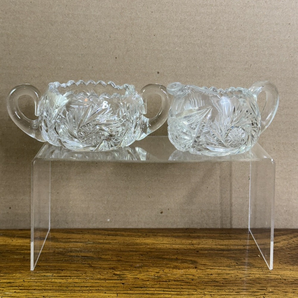 Antique American Brilliant Glass Creamer &‎ Sugar ABP EAPG